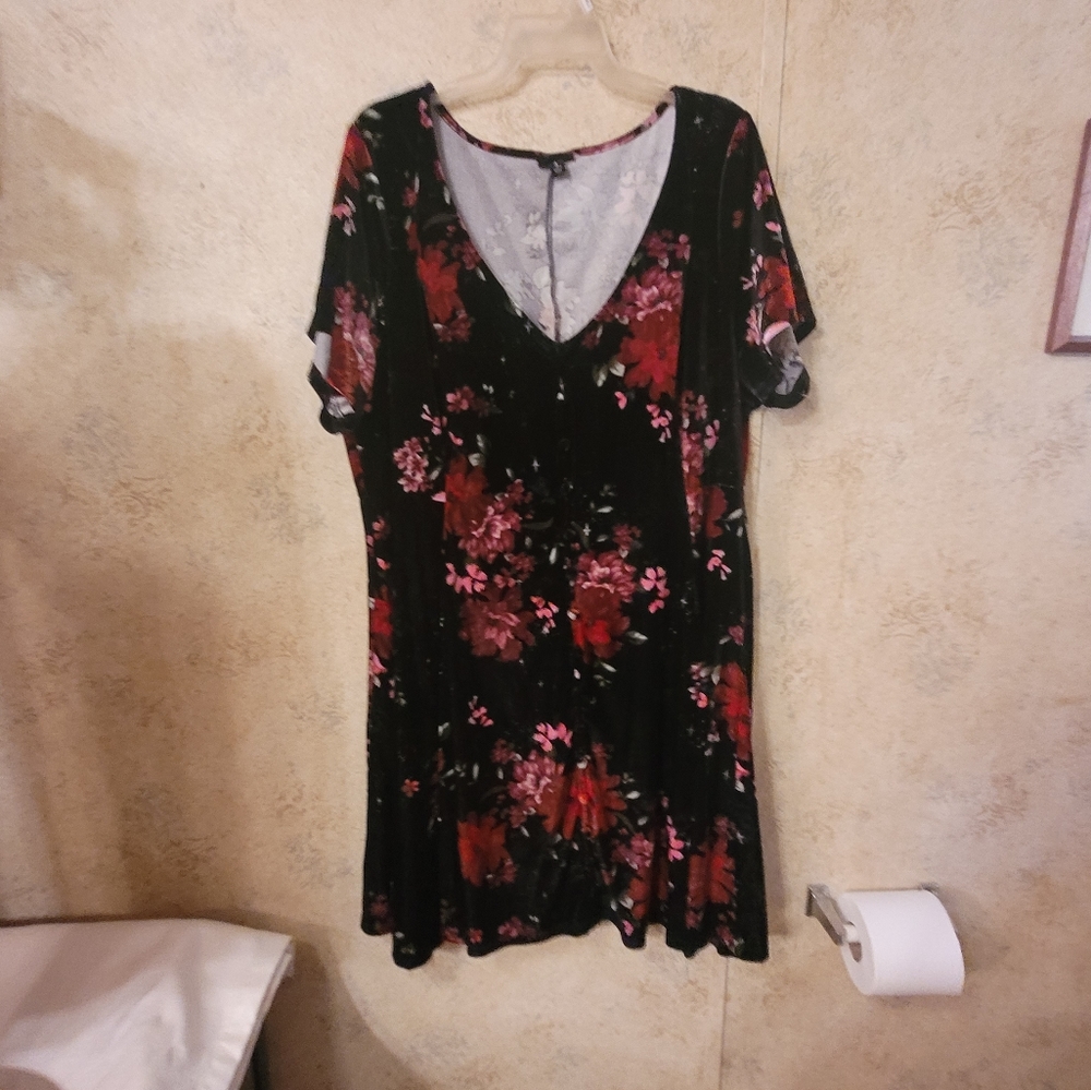Torrid Black and Red Floral Print Shortsleeve Dress